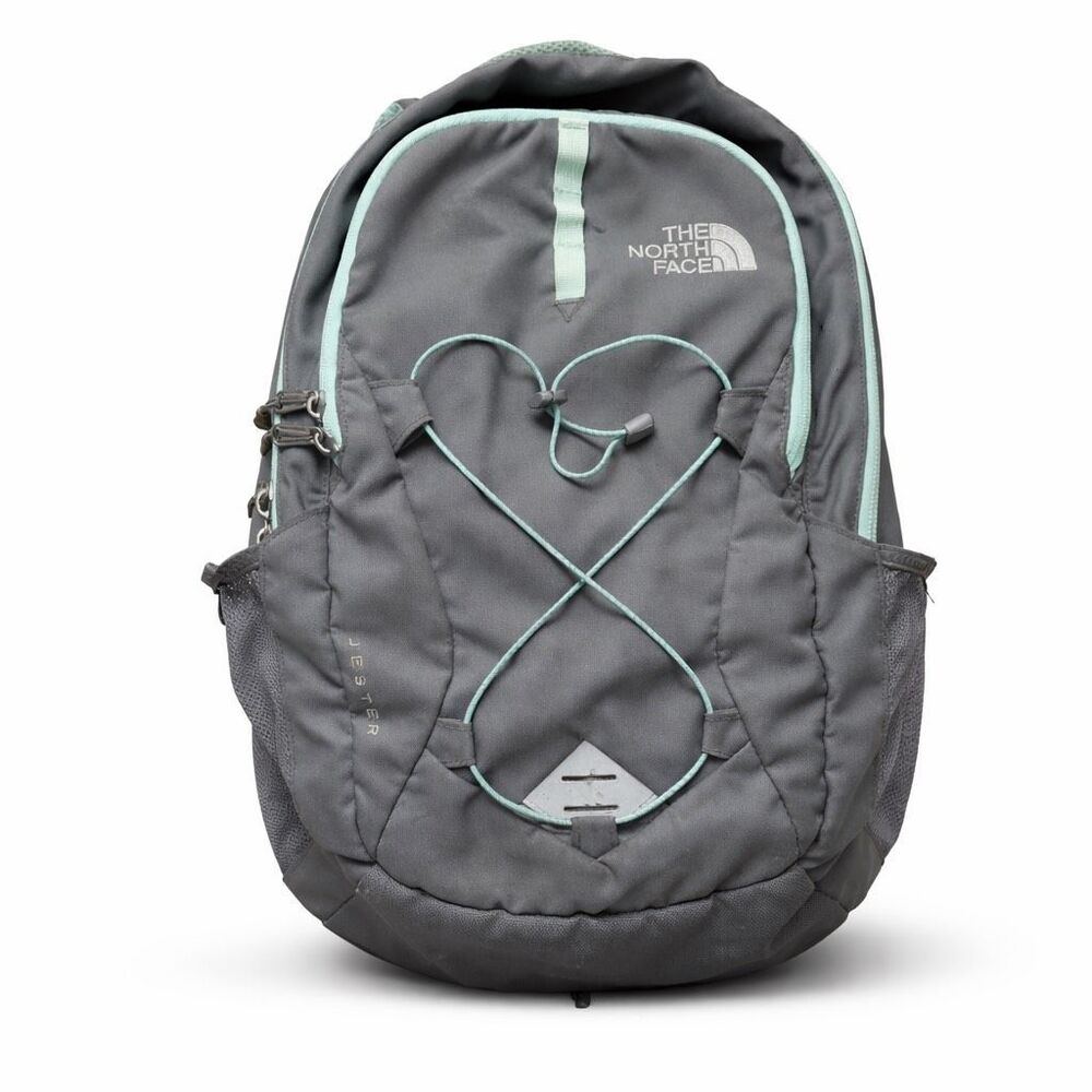 The North Face Gray Backpack with Mint Accents